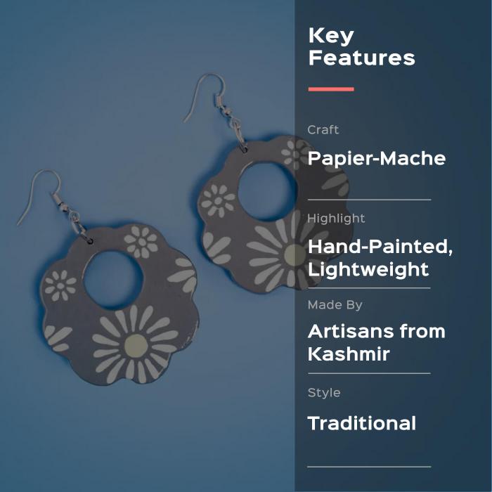 Paper Mache Earrings - Grey Hollow Flower - Zwende