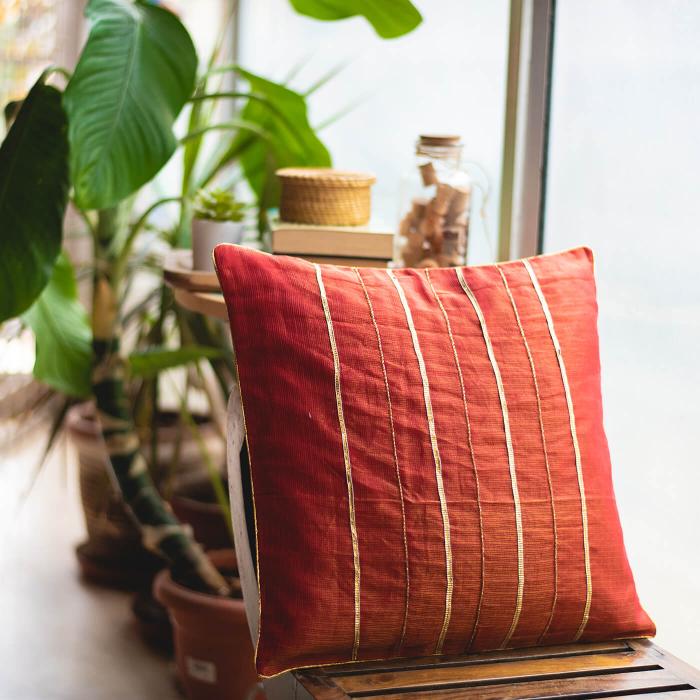 Hand-embroidered Red Kota Festive Cushion Cover - 40 x 40 cm