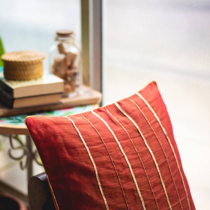 Hand-embroidered Red Kota Festive Cushion Cover - 40 x 40 cm