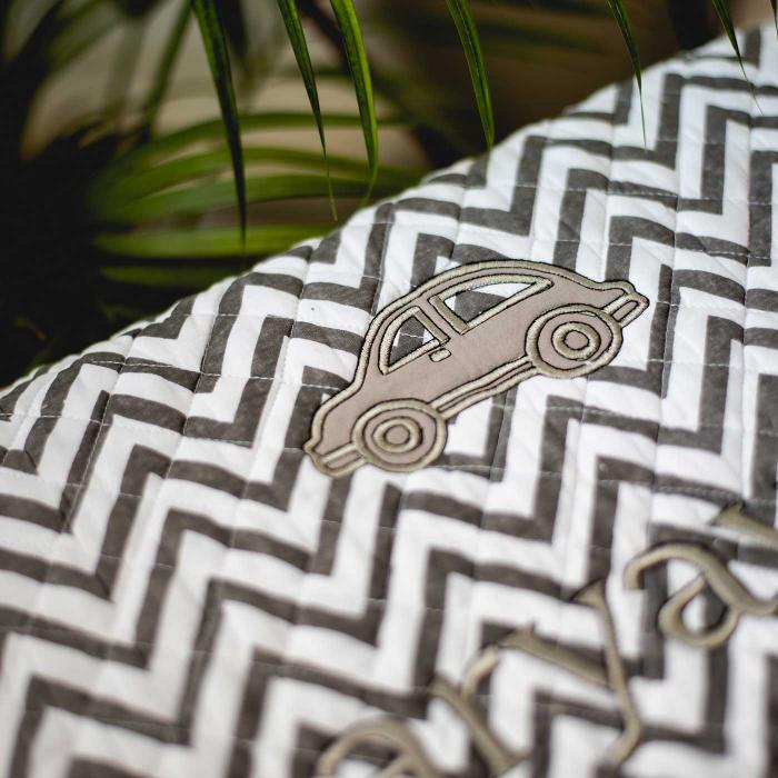 Personalized Grey Chevron with Car Motif Pillow Cover