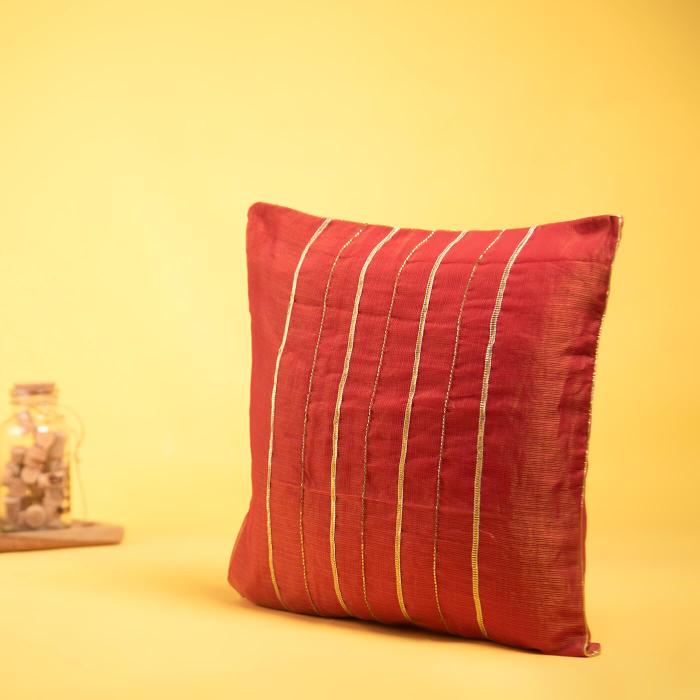 Hand-embroidered Red Kota Festive Cushion Cover - 40 x 40 cm - Zwende