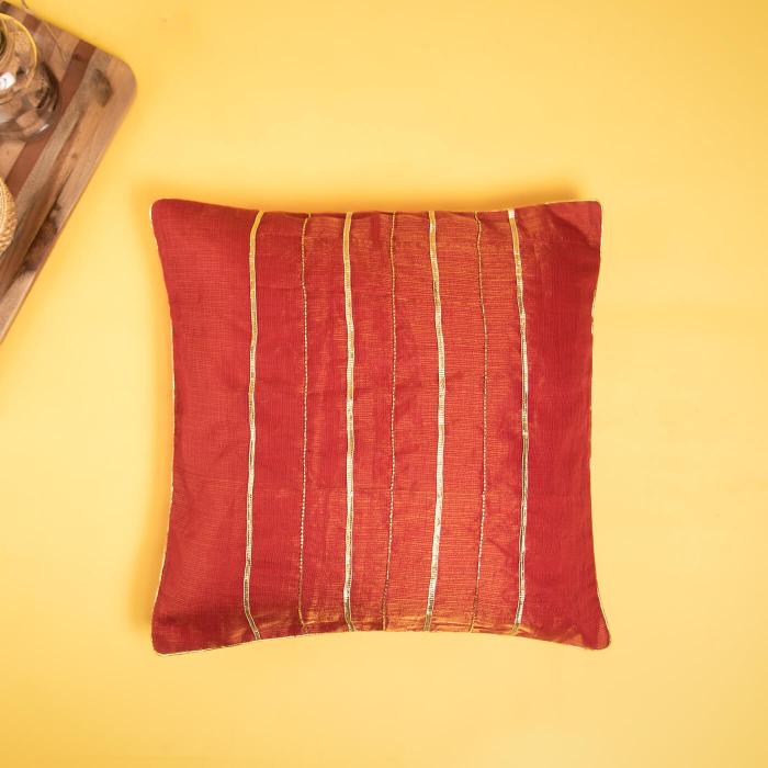 Hand-embroidered Red Kota Festive Cushion Cover - 40 x 40 cm - Zwende