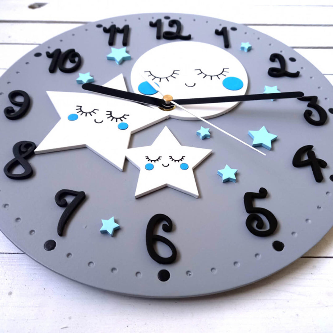 Moon & Star Themed Wall Clock for Kids