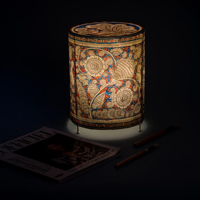 Peacock Hand Painted Tholu Bommalata Tabletop Lamp | 10 inches