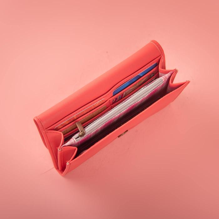 Pink Flap Wallet with Blue Floral Artwork