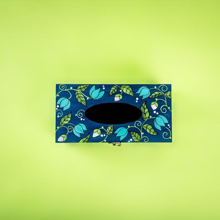 Blue Tissue Box with Lotus Art