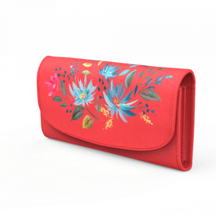 Pink Flap Wallet with Blue Floral Artwork