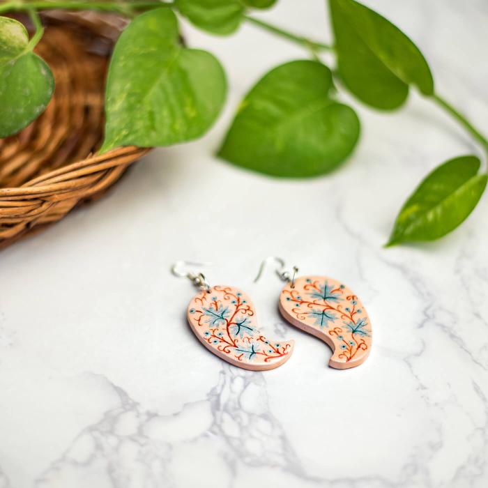Paper Mache Earrings - Peach Cashew