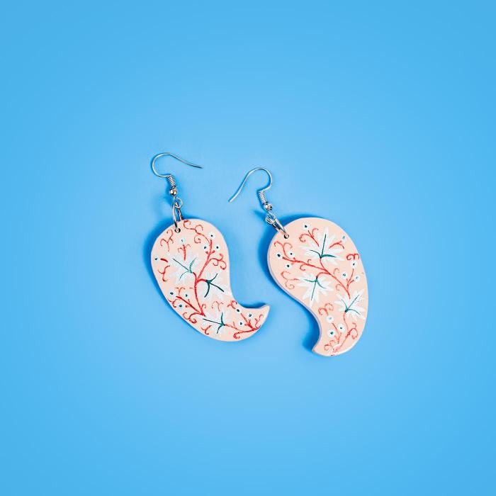 Paper Mache Earrings - Peach Cashew