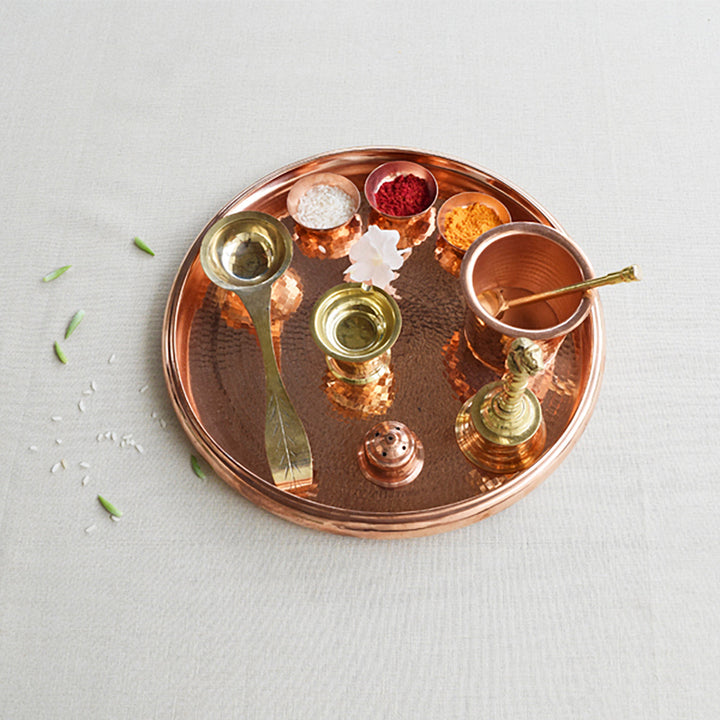 Copper Prayer Platter | Set of 10 Puja Essentials