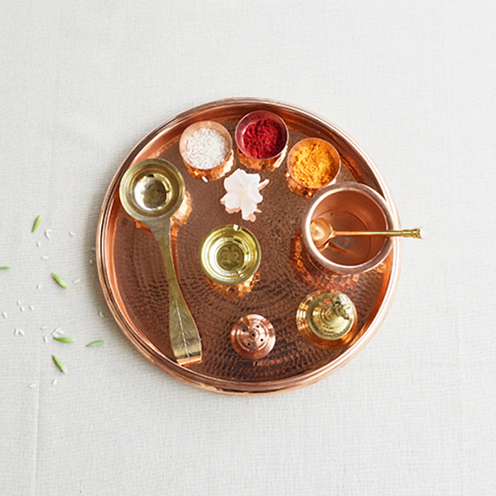 Copper Prayer Platter | Set of 10 Puja Essentials