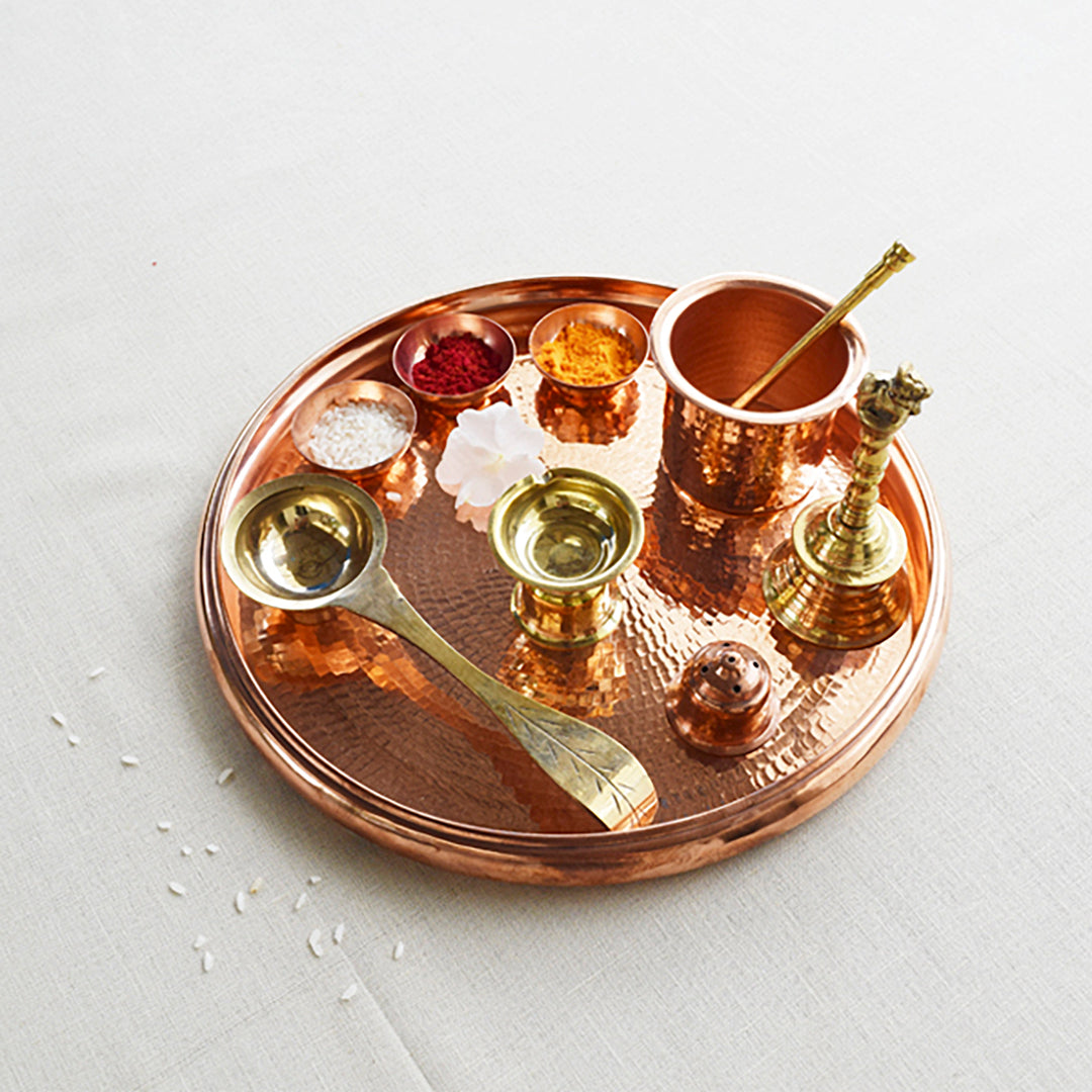 Copper Prayer Platter | Set of 10 Puja Essentials