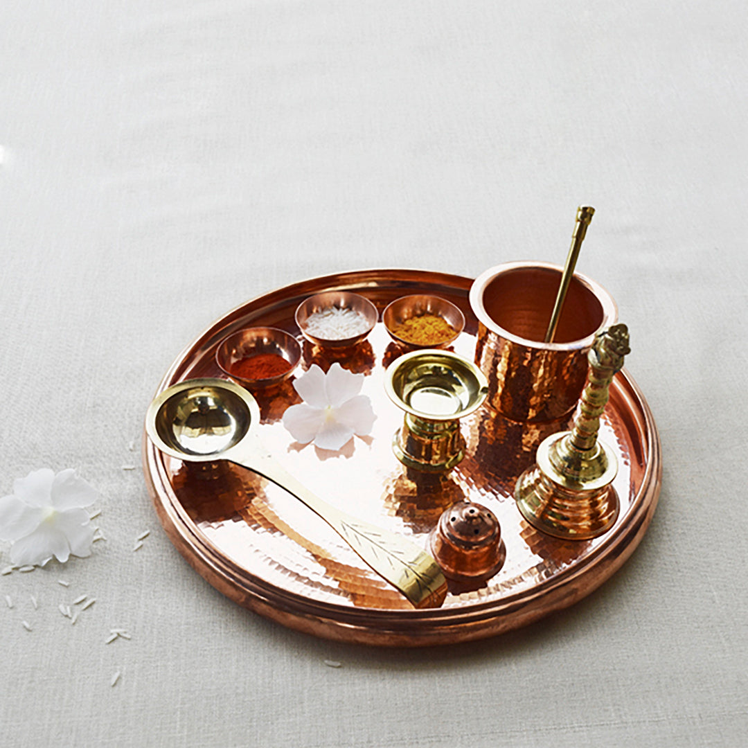 Copper Prayer Platter | Set of 10 Puja Essentials