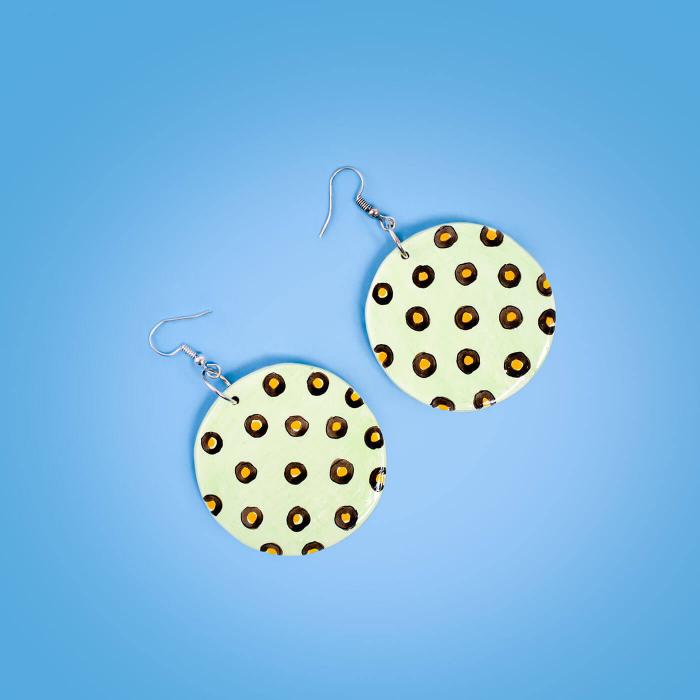 Round Paper Mache Earrings - Lime Green - Zwende