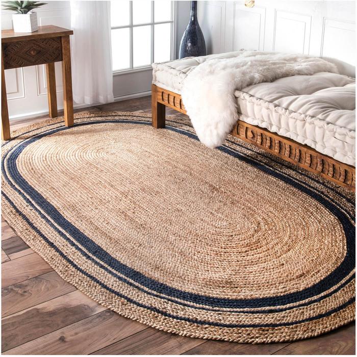 Multi Blue Border Oval Rug - 3 x 5 Feet - Zwende