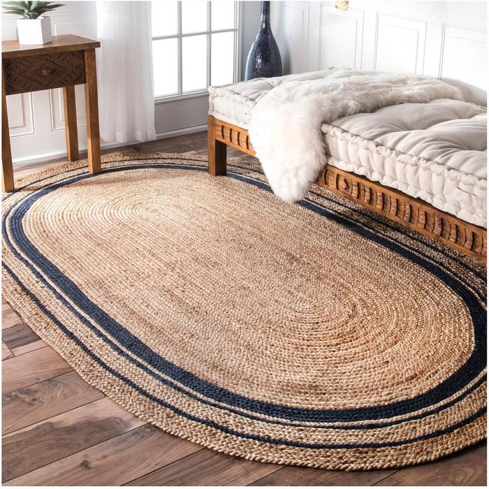 Multi Blue Border Oval Rug - 3 x 5 Feet