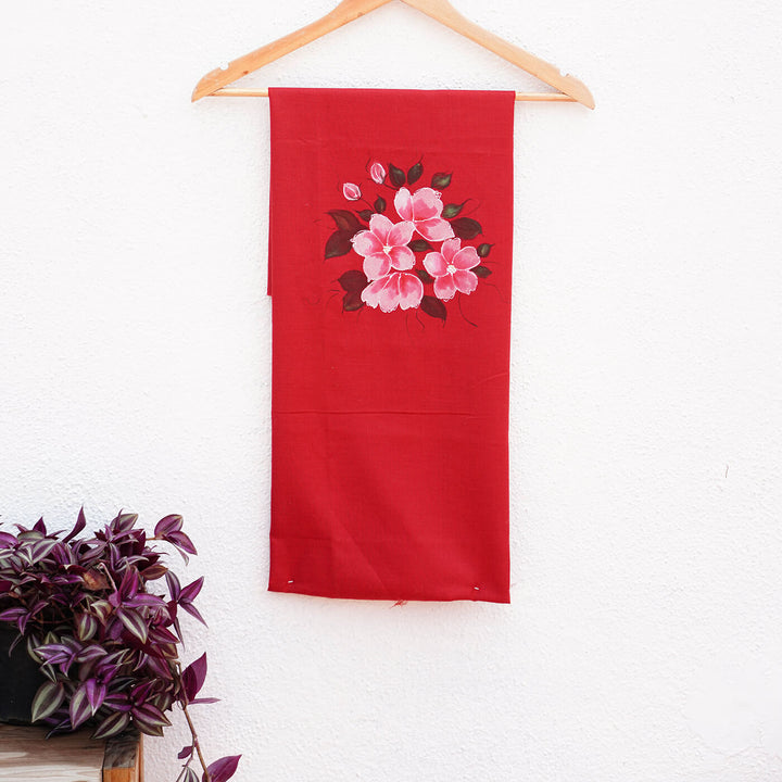 Red Unstiched Blouse Piece - Floral Art