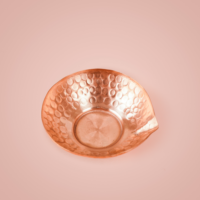 Handcrafted Pure Copper Hammered Diya - Set of 2 - Large