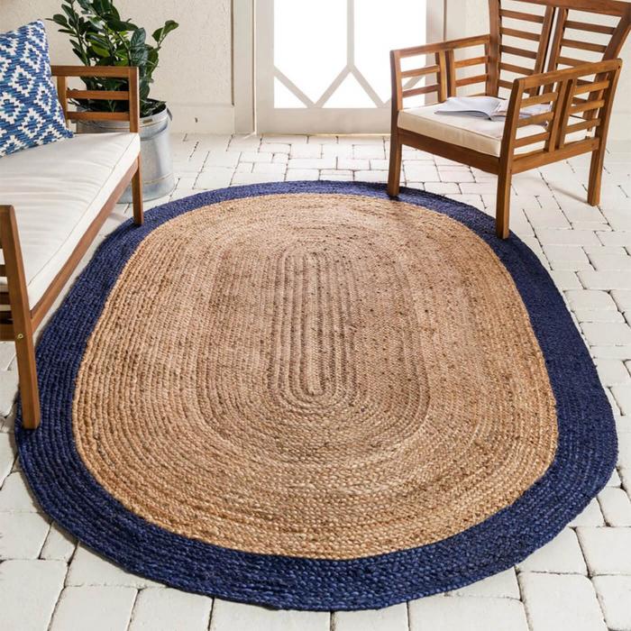 Blue Border Oval Rug - 3 x 5 Feet