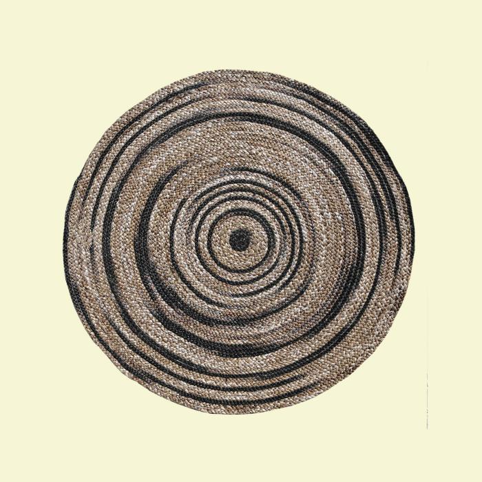 Beige & Black Round Rug - 4 Feet