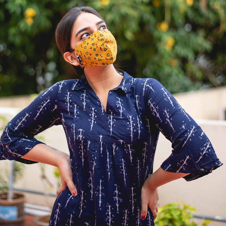Plain Fabric Mask With Adjustable Ear Loops In Yellow - Zwende
