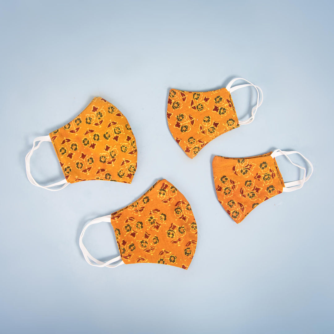 Plain Fabric Mask - Family Set of 4 - Yellow Floral