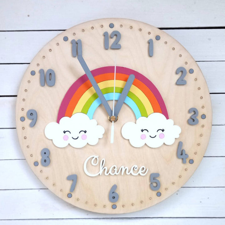 Personalized Rainbow Themed Wall Clock for Kids