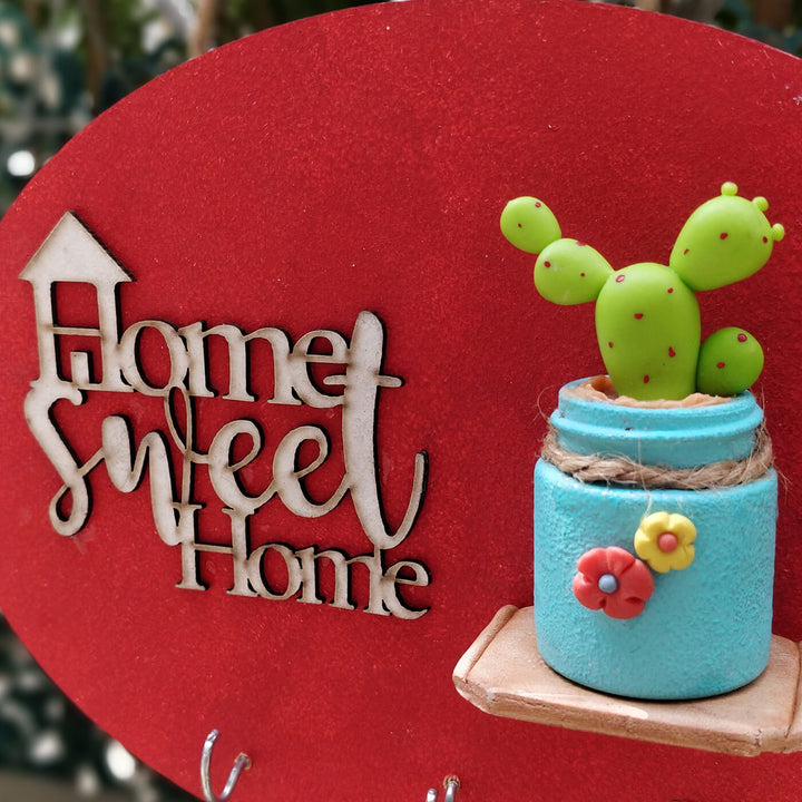 Red Key Holder with Cactus