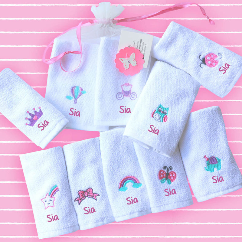 Personalised Face Towels for Kids (Set of 10) - Princess Fairytale - Personalised Gifts for Baby Girl