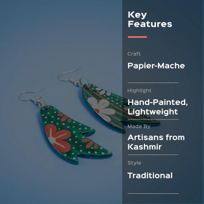 Paper Mache Earrings - Green Leaf