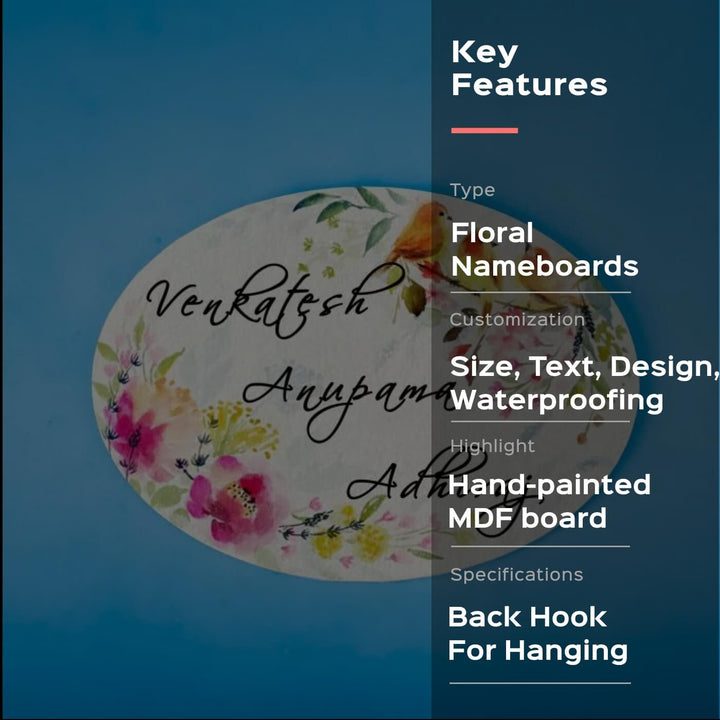 Oval Hand-painted Floral Nameboard