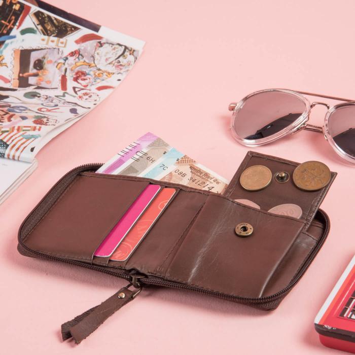 Dark Brown Square Zip Wallet