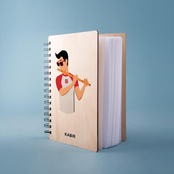 Personalized Color Printed Flutist in Red Diary - B6 - The Indian Raga Collection
