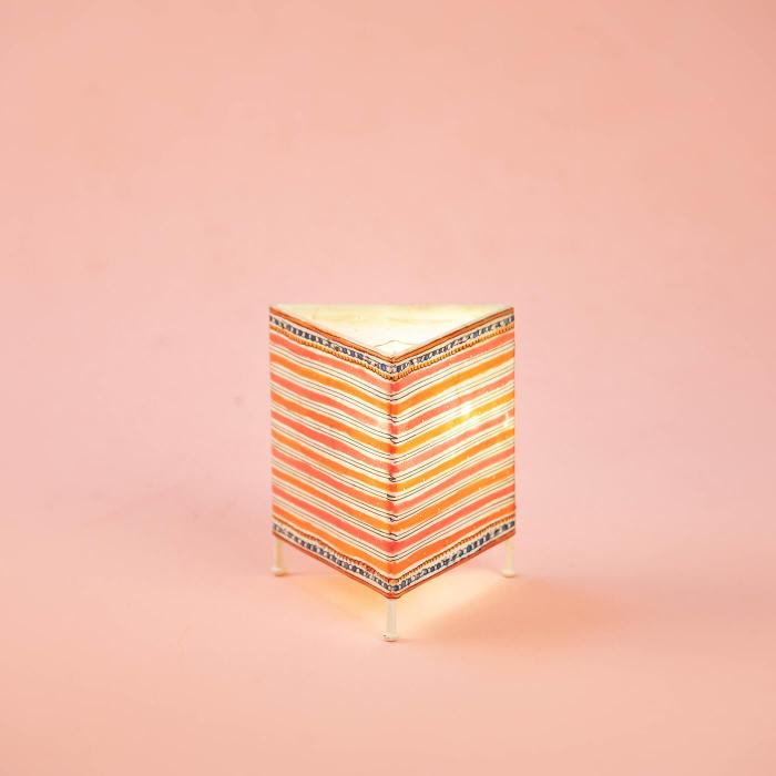 Stripes Prism Hand Painted Tholu Bommalata Tealight Lamp| 6 inches