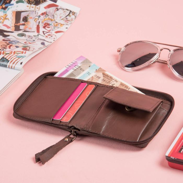 Dark Brown Square Zip Wallet