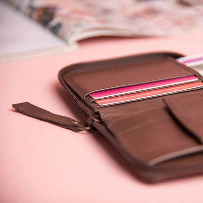 Dark Brown Square Zip Wallet