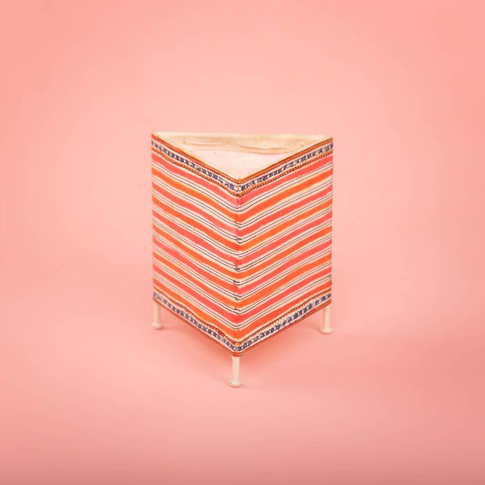 Stripes Prism Hand Painted Tholu Bommalata Tealight Lamp| 6 inches