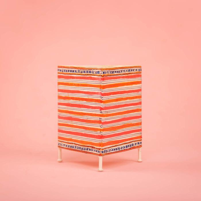 Stripes Prism Hand Painted Tholu Bommalata Tealight Lamp| 6 inches