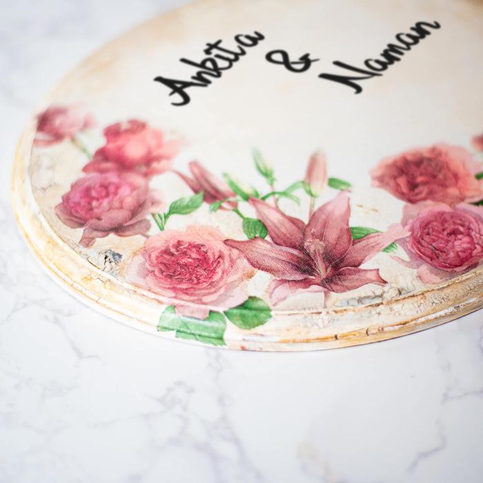 Decoupage Oval Name Board with Floral Artwork