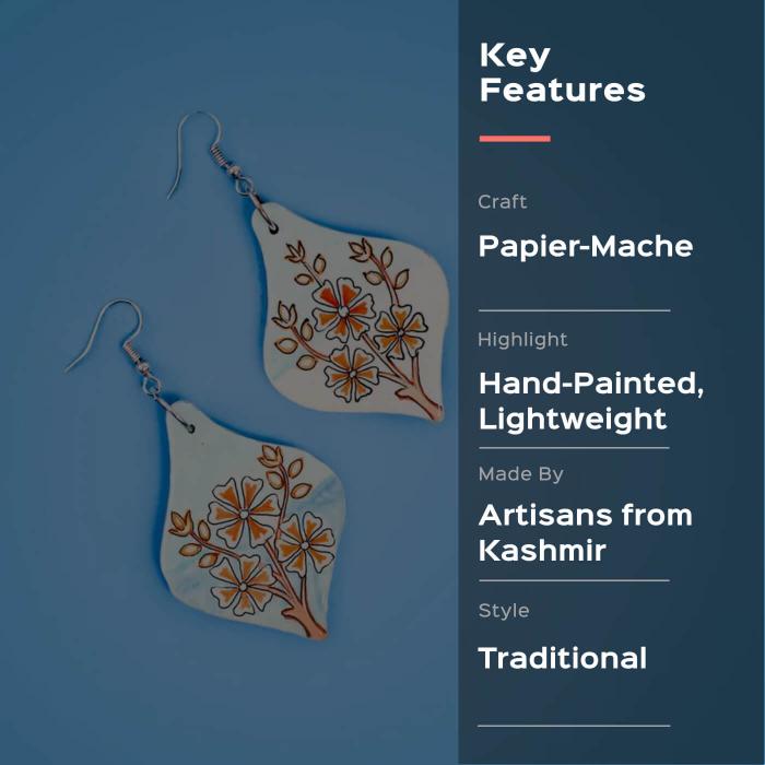 Paper Mache Earrings - Blue Rhomboid Leaf