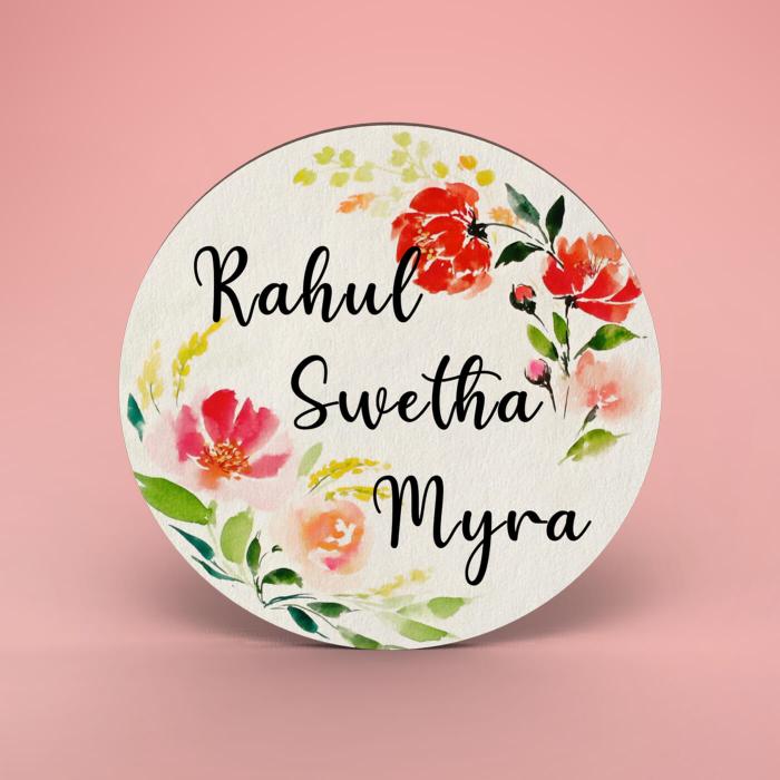 Round Hand-painted Floral Nameboard