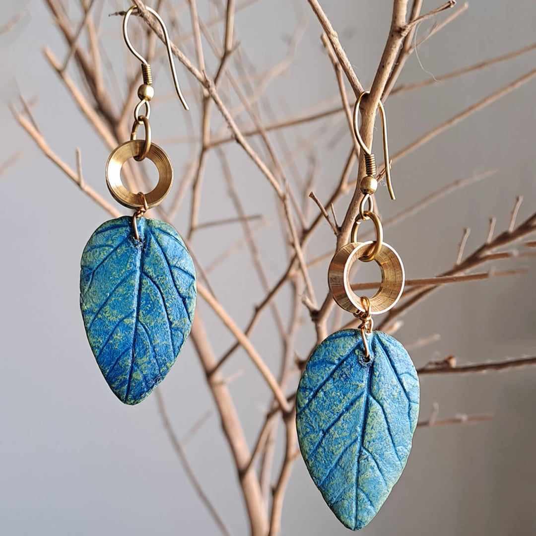 Paper Mache Wild Leaf Dangler - Blue