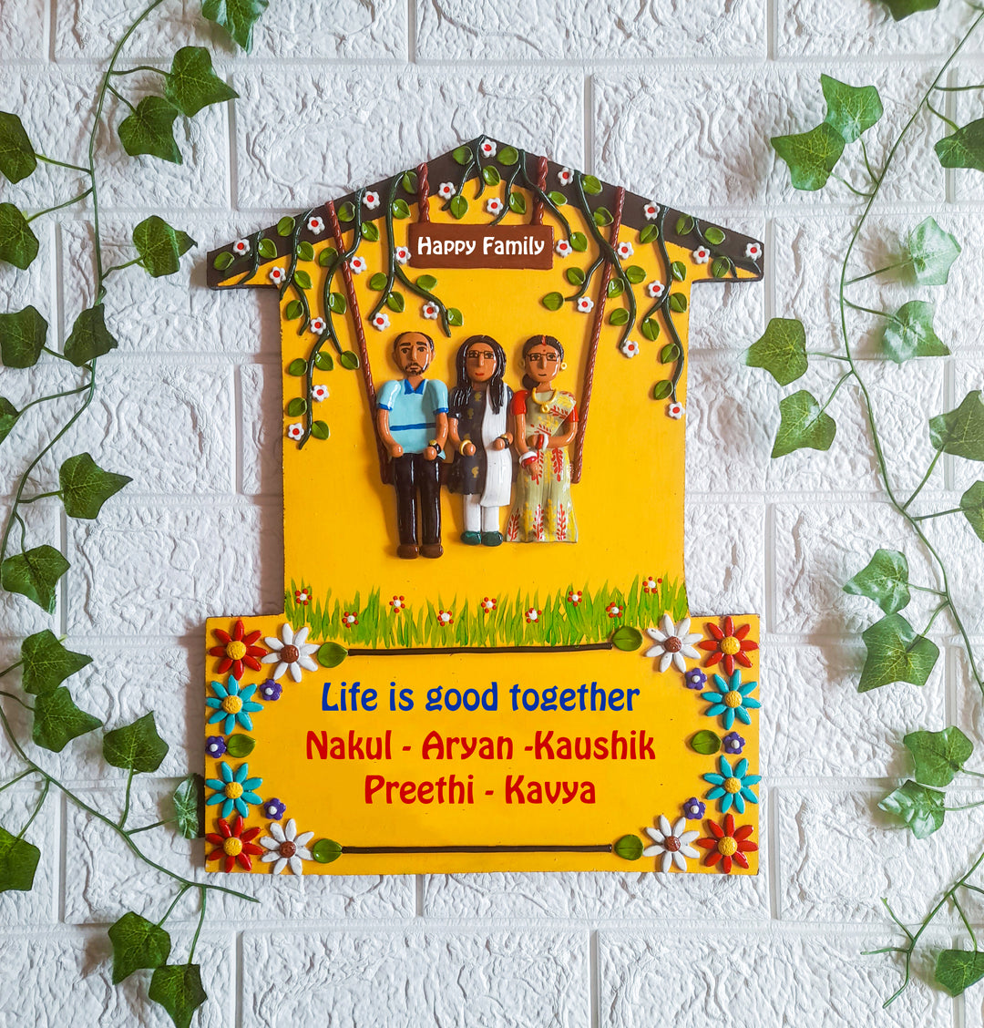 Handmade Family Nameplate With Personalised Clay Figures