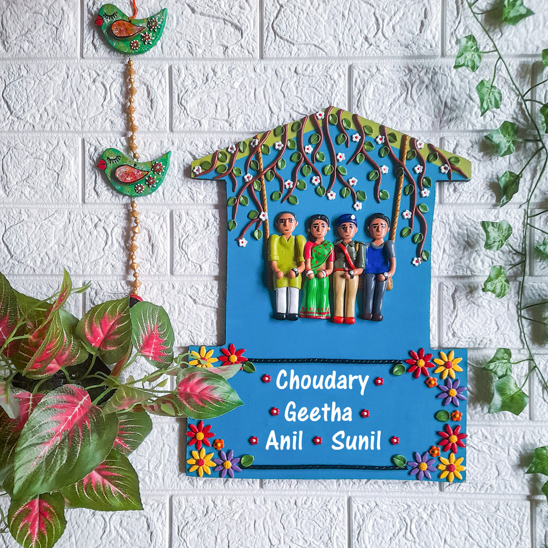 Handmade Family Nameplate With Personalised Clay Figures