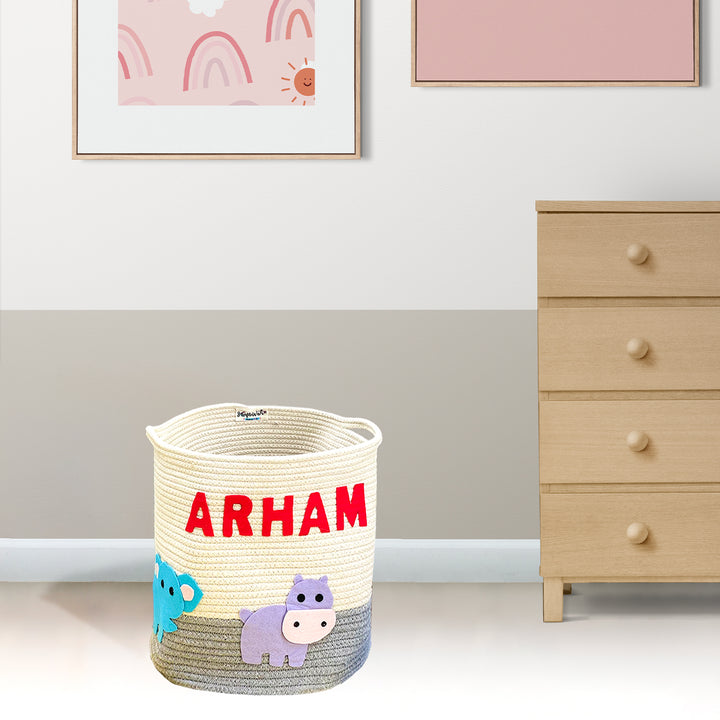 Handmade Personalized Kids Name Basket - Animal Safari