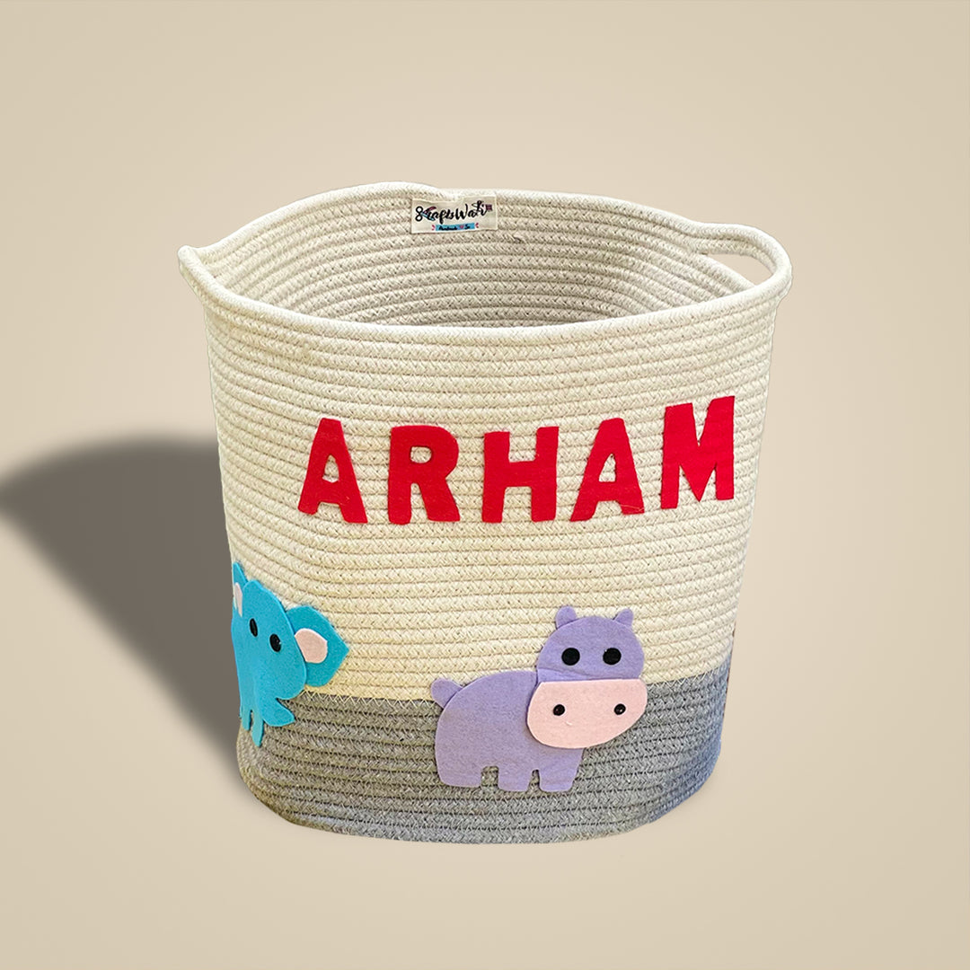 Handmade Personalized Kids Name Basket - Animal Safari