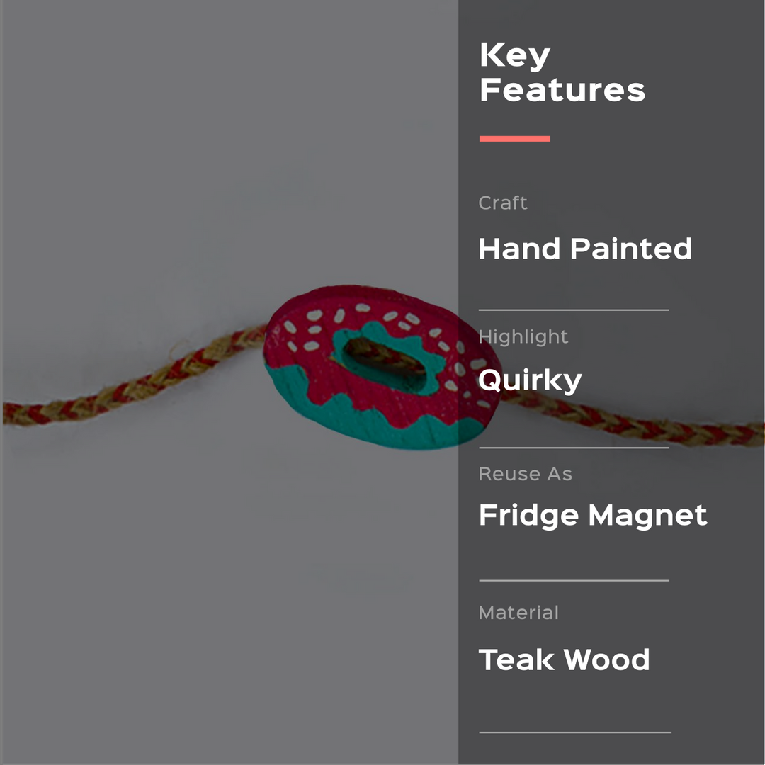 Handpainted Wooden Rakhi Donut - Key Features Graphic