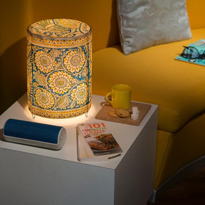 Doodle Peacock & Marigold Tholu Bommalata Tabletop Lamp | 10 inches