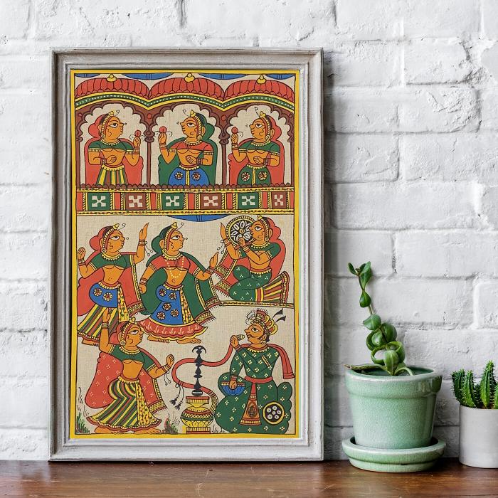 King with Harem - Cotton Phad Painting 041