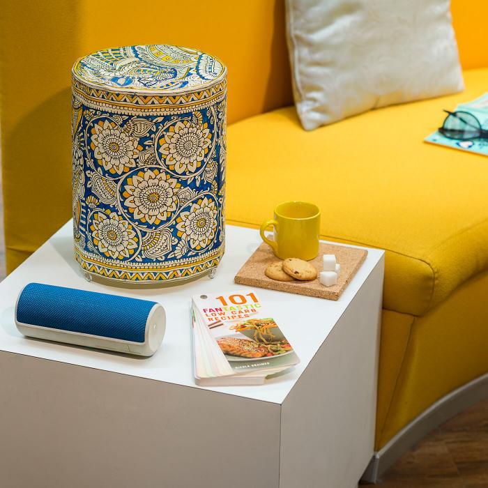 Doodle Peacock & Marigold Tholu Bommalata Tabletop Lamp | 10 inches - Zwende